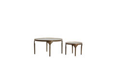 Bijzettafel S/2 Ø49,5x36+Ø85x45 cm LAPAZ antiek brons+taupe