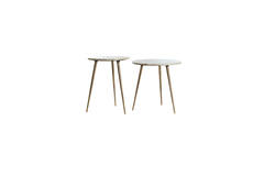 Bijzettafel S/2 Ø41x49+Ø48x53 cm ZECA taupe marmer+antiek br