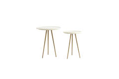 Bijzettafel S/2 max Ø43x53 cm PRATO marmer wit+antiek brons