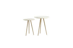 Bijzettafel S/2 max Ø43x53 cm PRATO marmer wit+antiek brons
