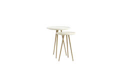 Bijzettafel S/2 max Ø43x53 cm PRATO marmer wit+antiek brons
