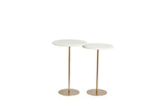 Side table S/2 Ø32x51+Ø35x54 cm LIA trav white+antique bronz