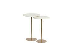 Side table S/2 Ø32x51+Ø35x54 cm LIA trav white+antique bronz