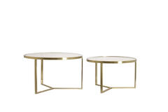 Coffee table S/2 Ø65x39+Ø75x44 cm SERELLE light gld+gls brwn