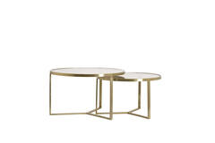 Coffee table S/2 Ø65x39+Ø75x44 cm SERELLE light gld+gls brwn