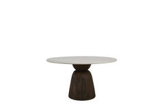 Dining table Ø140x76 cm SOY marble sand+mango wood choc brwn