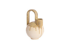 Vaas deco 16x15,5x26 cm SERRES keramiek crème+olijf groen