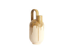 Vaas deco 16,5x15,5x37 cm SERRES keramiek crème+olijf groen