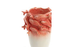 Vase deco 29x28x36,5 cm FISH ceramics coral+cream
