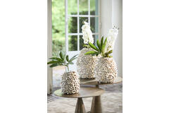 Vaas deco Ø33x35 cm UBATE bamboe+schelp crème+bruin