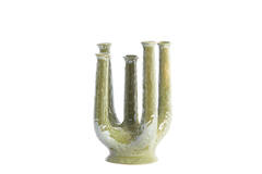 Vaas deco 24x18x36 cm LEONJO keramiek olie licht groen