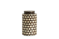 Deco box+lid Ø16x26,5 cm OLITE bamboo cream+dark brown