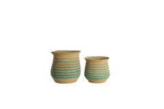 Basket S/2 Ø32x30+40x40 cm RUTJA seagrass natural+turquoise
