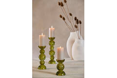 Candle stick Ø9,5x15,5 cm ITINGA glass bubble olive green