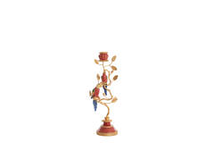 Candle stick 14x9x32,5 cm BIRD coral red+gold