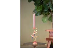 Candle stick 14x9x32,5 cm BIRD coral red+gold