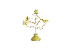 Candle stick 35,5x18x37,5 cm BUTTERFLY light green+light gld