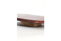 Schaal op voet 36x17x4,5 cm BELO rood agaat+antiek brons
