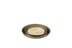 Dish/wall orn S/2 Ø40x4,5+Ø50x6 cm BURICA seagrass nat+black