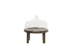 Dish Ø27x30 cm BIA mango wood antique brown+glass clear