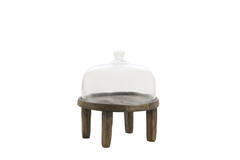 Dish Ø27x30 cm BIA mango wood antique brown+glass clear