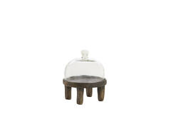 Dish Ø20,5x24 cm BIA mango wood antique brown+glass clear