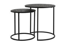 Bijzettafel S/2 Ø40x45+Ø50x52 cm DOBA hout antiek-mat zwart