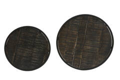 Bijzettafel S/2 Ø40x45+Ø50x52 cm DOBA hout antiek-mat zwart