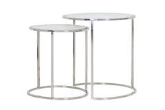 Bijzettafel S/2 Ø40x45+Ø50x52 cm DUARTE nikkel+glas