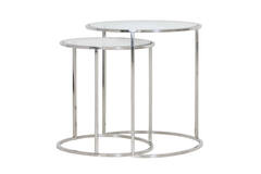 Bijzettafel S/2 Ø40x45+Ø50x52 cm DUARTE nikkel+glas