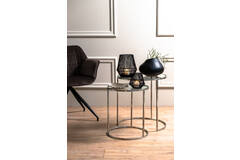 Bijzettafel S/2 Ø40x45+Ø50x52 cm DUARTE nikkel+glas