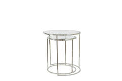Bijzettafel S/2 Ø40x45+Ø50x52 cm DUARTE nikkel+glas