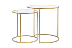 Bijzettafel S/2 Ø40x45+Ø50x52 cm DUARTE glas-goud