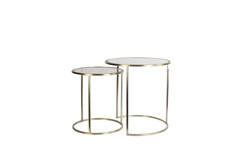 Bijzettafel S/2 Ø40x45+Ø50x52 cm DUARTE gls bruin+licht goud