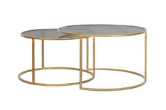Salontafel S/2 Ø65x39+Ø75x44 cm DUARTE smoke glas-goud