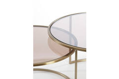 Salontafel S/2 Ø65x39+Ø75x44 cm DUARTE gls bruin+licht goud