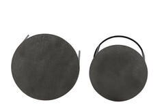 Side table S/2 Ø41x46+Ø49x52 cm RENGO texture black nickel