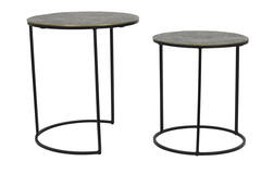 Bijzettafel S/2 Ø41x46+Ø49x52 cm RENGO relief antiek brons