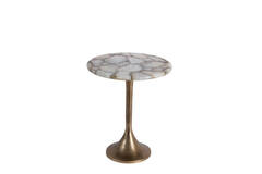 Side table Ø48x53 cm RICKERD agate white+antique bronze