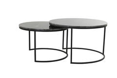 Coffee table S/2 Ø65,5x40,5+Ø75x45,5 cm ALFIO d br mrbl+blck