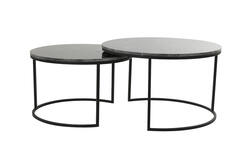 Coffee table S/2 Ø65,5x40,5+Ø75x45,5 cm ALFIO d br mrbl+blck