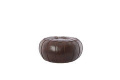 Poef Ø58x32 cm CALIMA leer donker bruin
