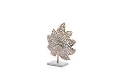Ornament on base 28x8x35 cm LEAF gold+marble white