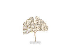 Ornament op voet 36x6x39 cm LEAF goud+marmer wit