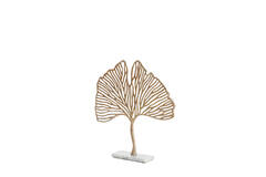 Ornament op voet 36x6x39 cm LEAF goud+marmer wit