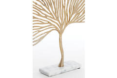 Ornament op voet 36x6x39 cm LEAF goud+marmer wit