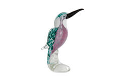 Ornament 14,5x8x19 cm BIRD glass emerald green+pink