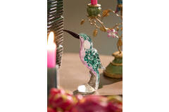 Ornament 14,5x8x19 cm BIRD glass emerald green+pink