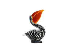 Ornament 13x7x19 cm PELICAN glass black-white+brown striped