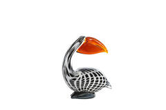 Ornament 13x7x16,5 cm PELICAN glas zwart-wit+bruin gestreept